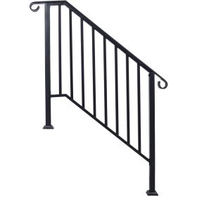Handrails for Outdoor Steps, Fit 3 or 4 Steps Outdoor Stair Railing, Picket#3 Wrought Iron Handrail, Flexible Porch Railing, Black Transitional Handra