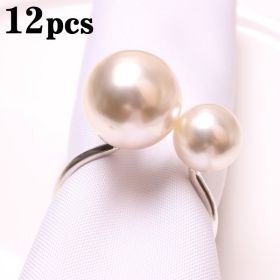 2023 Elegant Pearls Napkin Rings Metal Napkin Holders U-Shaped Napkin Buckle Wedding Gifts Party Christmas Festival Table Decor (Color: 12pcs silver, Ships From: CN)