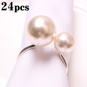 2023 Elegant Pearls Napkin Rings Metal Napkin Holders U-Shaped Napkin Buckle Wedding Gifts Party Christmas Festival Table Decor (Color: 24pcs silver, Ships From: CN)